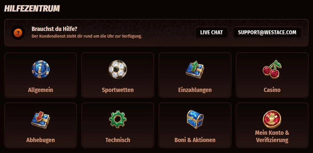 Kundensupport bei WestAce Casino